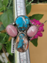 Load image into Gallery viewer, Sterling Silver  Ring With Rhodochrosite, Turquoise And Spiny Oyster Gemstone&#39;s
