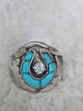 Load image into Gallery viewer, Sterling Silver Turquoise Horse Shoe Ring With Center QZ
