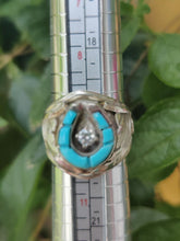 Load image into Gallery viewer, Sterling Silver Turquoise Horse Shoe Ring With Center QZ
