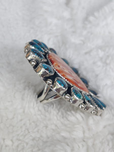 Sterling Silver Spiny Oyster & Turquoise Cluster Ring