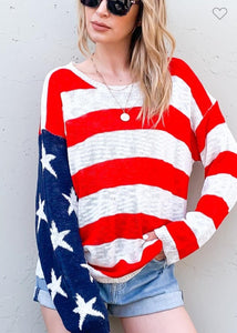 American Flag Long Sleeve Knit Top