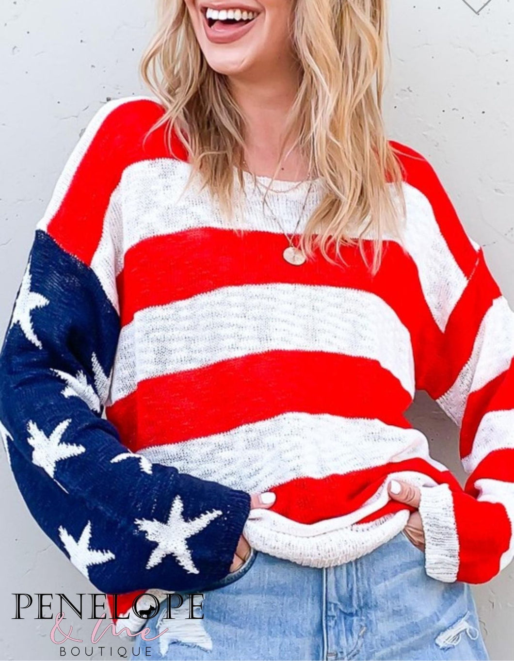 American Flag Long Sleeve Knit Top