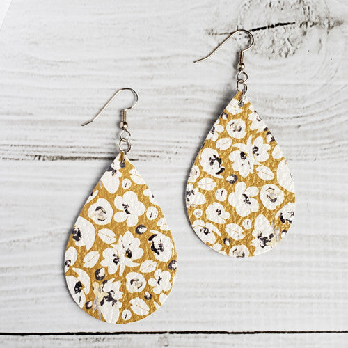 MUSTARD POPPIES LEATHER TEARDROP EARRINGS